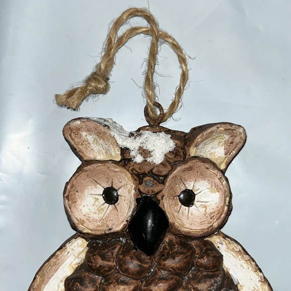 Brown Snowy Owl Ornament 5” on twine loop hook Christmas holiday bird OWL woodsy - Picture 3 of 10